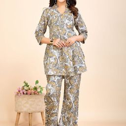 Women Basket Floral Printed Mandarin Collar Straght Kurta With Trousers-image-8