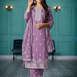 MISS CLOTHING Foil Printed & Embroidered Kurta Set-picture-30