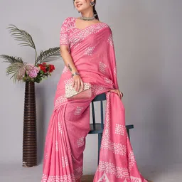 BAPS Pure Cotton Block Print Saree-image-48