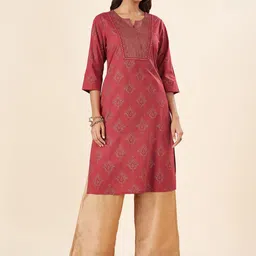 RANGMANCH BY PANTALOONS Ethnic Motifs Printed Mirror Work Pure Cotton Straight Kurta-picture-21