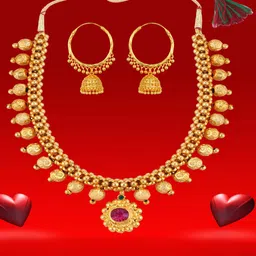 Heer Collection Gold-Plated Stone Studded Necklace with Earrings-picture-23