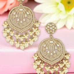 OOMPH Kundan Studded & Beads Beaded Jadau Contemporary Drop Earrings-25