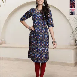 HERE&NOW Selection Of 3 Foral Printed Round Neck Straight Kurtas-image-18
