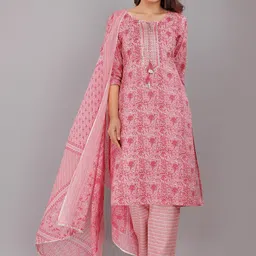 OH MI DIOS Women Floral Printed Pure Cotton Kurta with Trousers & With Dupatta-19