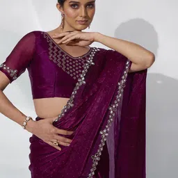 Kalista Embellished Mirror Work Organza Saree-picture-29
