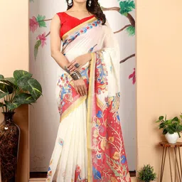Quelea Floral Linen Blend Khadi Saree-picture-46