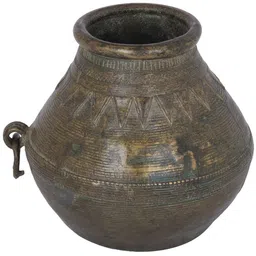 Exotic India Brown Textured Brass Old Style Tribal Lota-picture-22