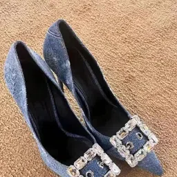 Ozzaro Denim Dazzle Embellished Slim Pumps-27