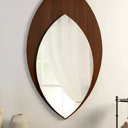 Homscape Brown Leaf Shaped Wood WallMirror-38