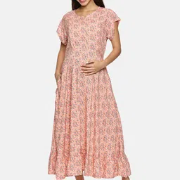Nejo Women Floral Print Flared Sleeve Maternity Fit and Flare Dress-image-40