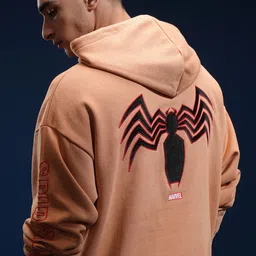 Highlander Marvel Spder-Man Men Brown Oversized Drop Shoulder Hooded Sweatshirt-image-19