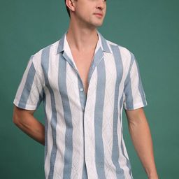 THE BEETEL HOUSE Men Relaxed Regular Fit Cuban Collar Vertical Striped Casual Shirt-image-106