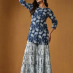 Khushal K Women Paisley Printed Cotton Kurta with Sharara-picture-52