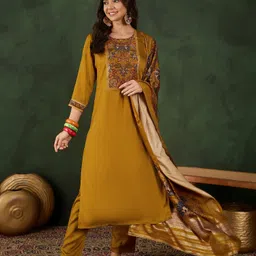 Sangria Floral Printed Sequinned Straight Kurta With Trouser And Dupatta-20