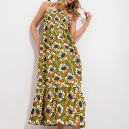Trend Alacati stili Floral Printed A-Line Midi Dress-image-66
