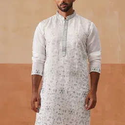 Jompers Men Woven Design Festive Silk Straight Kurta-image-5