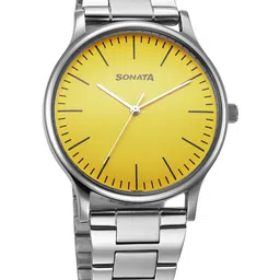 Sonata Men Brass Dial & Bracelet Style Straps Analogue Watch 77105SM16W-54