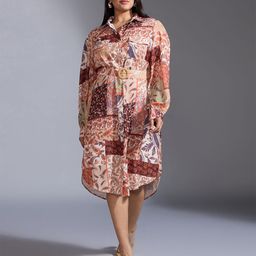 20Dresses Women Plus Size Paisley Printed Bishop Sleeve Shirt Style Midi Dress-image-14