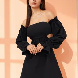 Stylecast X Slyck Solid Pattern Off-Shoulder A-Line Above the Knee Length Dress-image-13