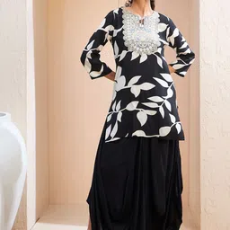 Shae by SASSAFRAS Floral Printed Patchwork Straight Kurti with Dhoti Pants-picture-49