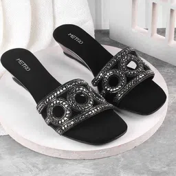 Metro Women Embellished Wedge Mules-32