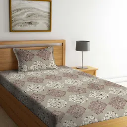 Myntra Elegant Homes Brown & Off White Printed 300 TC Single Bedsheet Set 2.25 m x 1.5 m-picture-8
