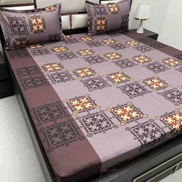 Pure Decor Brown & Purple Ethnic Motifs Queen Bedsheet with 2 Pillow Covers-image-57
