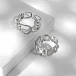 JOKER & WITCH Men Set Of 2 Silver Plated Adjustable Finger Rings-image-122