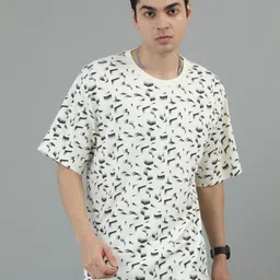 ANML Men Floral Printed Monochrome Pockets T-shirt-image-37