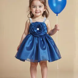 Lagorii Girl Blue Floral Embellished Frock-image-82