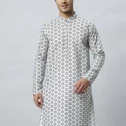 GLOBALRANG Floral Printed Band Collar Pure Cotton Straight Kurta-image-51