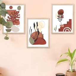Kotart Brown & White 3 Pieces Floral And Botanical Printed Wooden Wall Arts-picture-25