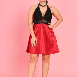 Curvy Love Women Plus Size Halter Neck Satin Baby Doll-picture-39