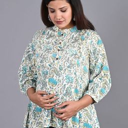 MIRJAI Floral Printed Mandarin Collar Puff Sleeve Maternity Top-image-36