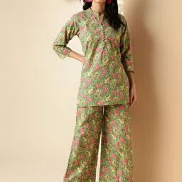 Vbuyz Women Floral Printed Regular Gotta Patti Pure Cotton Kurta with Palazzos-image-51