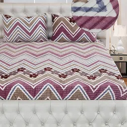 MORADO White & Blue Geometric 260 TC Queen Bedsheet with 2 Pillow Covers-image-76