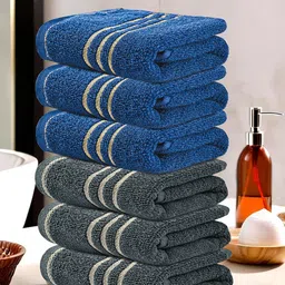 Kuber Industries Grey & Blue 5 Pieces Striped Cotton 450 GSM Bath Towels-image-25