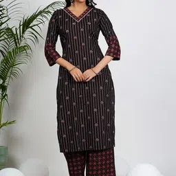 KALINI Women Floral Printed Pure Cotton V-neck Straight Kurta With Palazzos & Dupatta-picture-49