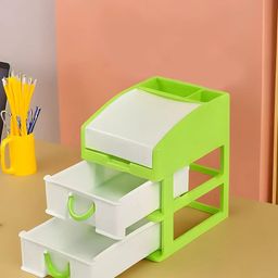 Kuber Industries Green & White 2 Pieces Reusable 3-Tier Desk Study Drawer Organiser-0