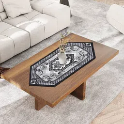 Aura Black & Grey Floral Printed Cotton Light-Weight Centre Coffee Table Runner-10