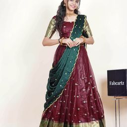 Fabcartz Semi-Stitched Woven Design Lehenga & Unstitched Blouse With Dupatta-image-92