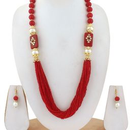 ahoora Gold Plated Stones Studded & Beaded Necklace & Earrings-image-2