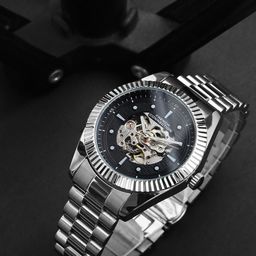 French Connection Men Skeleton Dial & Stainless Steel Bracelet Style Straps Analogue Automatic Watch-4