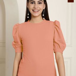 Tromko Women Pack of 2 Casual Regular Sleeves Solid Puff Sleeve Top-picture-0
