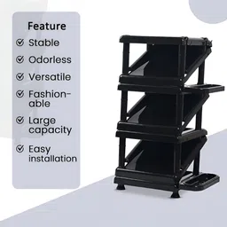 Kuber Industries Black Foldable 4 Tier Shoe Stand With Side Hooks image 3