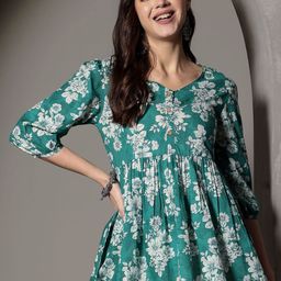 HERE&NOW Floral Print Puff Sleeves Cotton Regular Top-picture-58