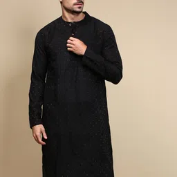 WHITE HEART Ethnic Motifs Jacquard Mandarin Collar Straight Kurta-50