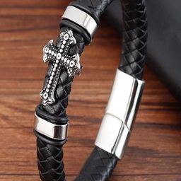 Jewelgenics Men Black Leather Bracelet-image-86