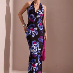 TANDUL Women Floral Printed Halter Neck Maxi Dress-picture-58