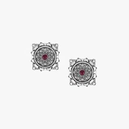 Sangria Red Silver-Plated Artificial Stones Studded Square Shaped Studs image 3
